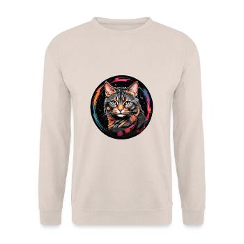 California Spangled Cat Katze in Aquarell - Unisex Pullover - Sand - Vorne - Alina (178cm) & Michal (187cm)