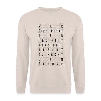 Freiheit Aristoteles Zitat Spruch Geschenk Idee - Unisex Pullover - Sand - Vorne - Alina (178cm) & Michal (187cm)