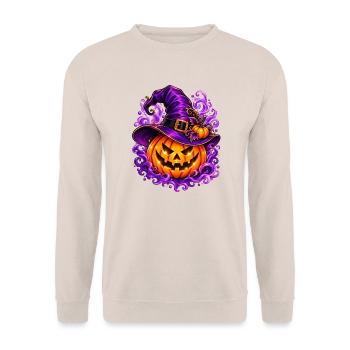 Halloween-Zauberhut Kürbis - Unisex Pullover - Sand - Vorne - Alina (178cm) & Michal (187cm)