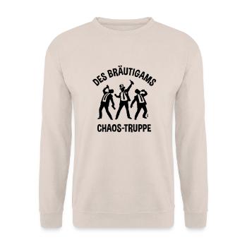 Des Bräutigams Chaos-Truppe (JGA Bier Team Saufen) - Unisex Pullover - Sand - Vorne - Alina (178cm) & Michal (187cm)