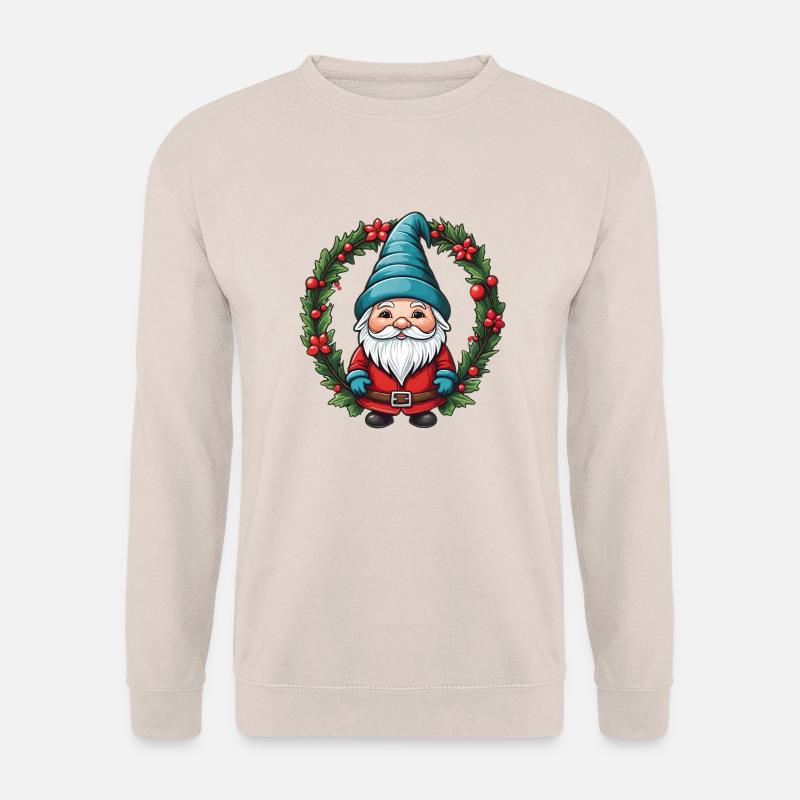 Weihnachtswichtel mit Kranz - Unisex Pullover - Sand
