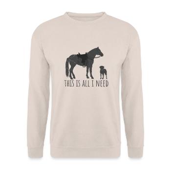This is all I need - Westernreiter Pferd und Hund - Unisex Pullover - Sand - Vorne - Alina (178cm) & Michal (187cm)