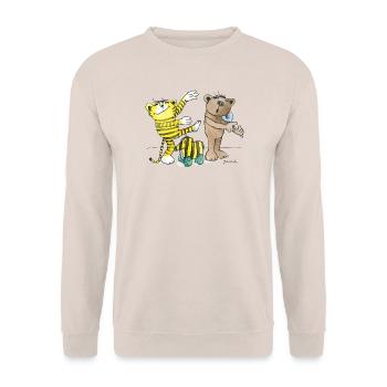 Janosch Tiger And Bear Making Music - Unisex Sweatshirt - sand - Front - Alina (178cm) & Michal (187cm)