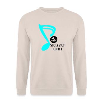 STOLZ AUF MUSIKERIN - MUSIKNOTE MUSIKINSTRUMENTE - Unisex Pullover - Sand - Vorne - Alina (178cm) & Michal (187cm)