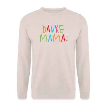 KINDERSCHRIFT SCHRIFTZUG DANKE MAMA - MUTTERTAG - Unisex Pullover - Sand - Vorne - Alina (178cm) & Michal (187cm)