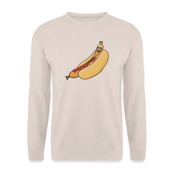 entspannte Bockwurst im Brötchen - Unisex Pullover - Sand - Vorne - Alina (178cm) & Michal (187cm)