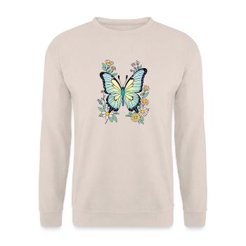 Vintage Schmetterling im Pastell-Blumenmeer - Unisex Pullover - Sand - Vorne - Alina (178cm) & Michal (187cm)