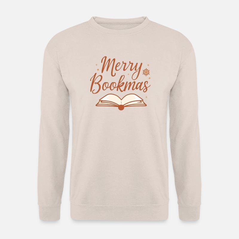 Merry Bookmas Fine Line Buch Design - Unisex Pullover - Sand