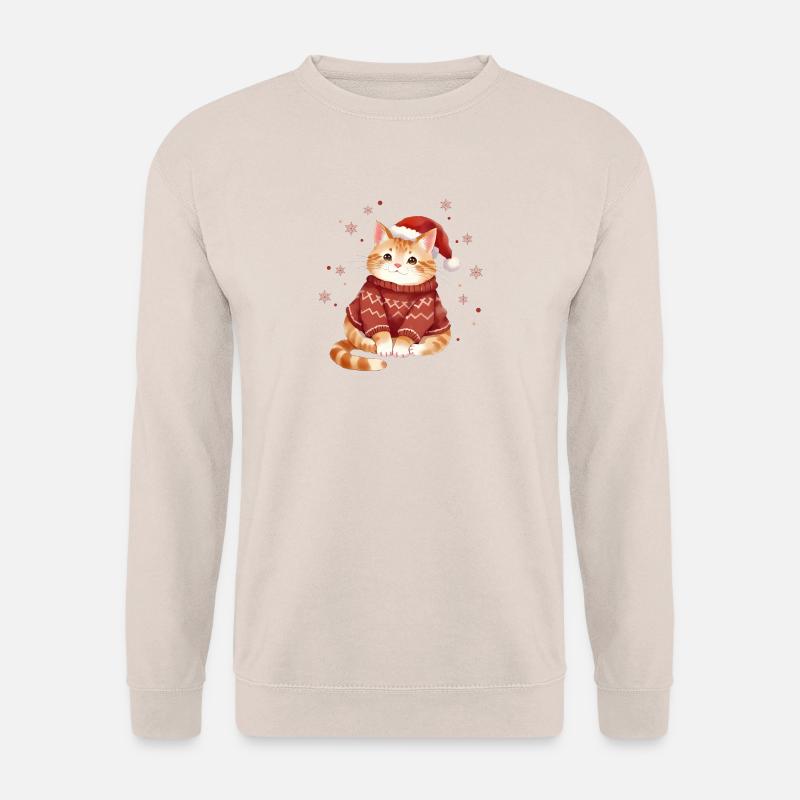 Cozy Cat Christmas Sweater Design - Unisex Pullover - Sand