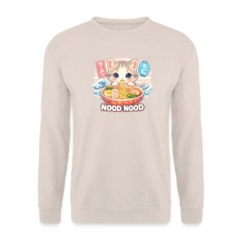 Katzen ramen Nood Nood – kawaii Nudeln - Unisex Pullover - Sand - Vorne - Alina (178cm) & Michal (187cm)