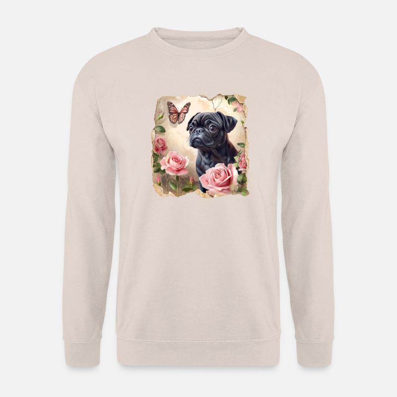 Schwarzer Mops mit Schmetterling - Unisex Pullover - Sand