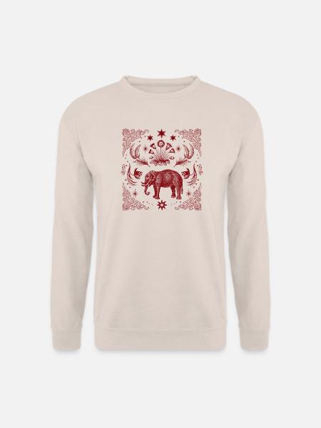 Roter Ornament-Elefant mit Sternenrahmen - Unisex Pullover - Sand