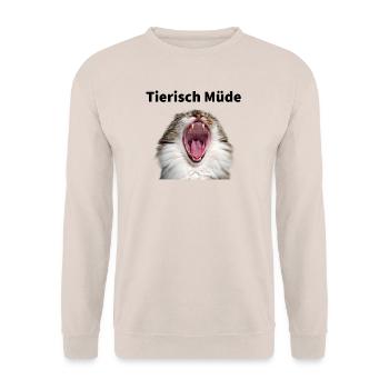 Tierisch Müde - Gähnende Katze - Unisex Pullover - Sand - Vorne - Alina (178cm) & Michal (187cm)