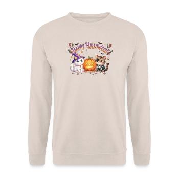 Happy Halloween with Cats & Pumpkin - Unisex Sweatshirt - sand - Front - Alina (178cm) & Michal (187cm)