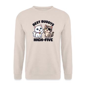 Süße Comic Katzen machen High Five – Best Buddys  - Unisex Pullover - Sand - Vorne - Alina (178cm) & Michal (187cm)