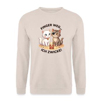Katzen Strand Krabbe Spruch - Unisex Pullover - Sand - Vorne - Alina (178cm) & Michal (187cm)