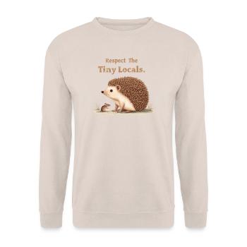 Respect The Tiny Locals Hedgehog Nature - Unisex Sweatshirt - sand - Front - Alina (178cm) & Michal (187cm)