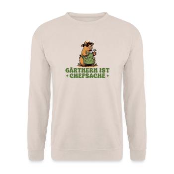 Gärtnern ist Chefsache Hobbygärtner Capybara - Unisex Pullover - Sand - Vorne - Alina (178cm) & Michal (187cm)