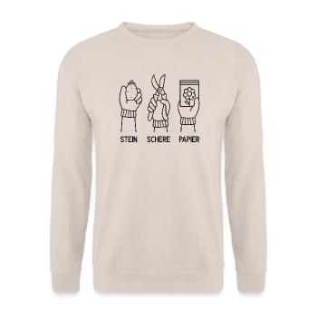 Garten Geschenk Hobbygärtner Stein Schere Papier - Unisex Pullover - Sand - Vorne - Alina (178cm) & Michal (187cm)