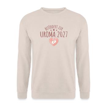 Befördert zur Uroma 2027 Schwangerschaft verkünden - Unisex Pullover - Sand - Vorne - Alina (178cm) & Michal (187cm)