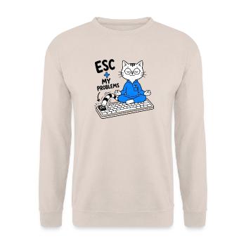ESC + MEINE PROBLEME – Lustige Geek-Katze - Unisex Pullover - Sand - Vorne - Alina (178cm) & Michal (187cm)