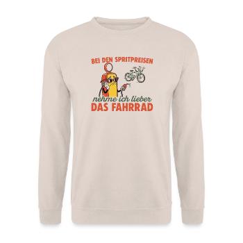 Radfahren bei den Spritpreisen Fahrrad - Unisex Pullover - Sand - Vorne - Alina (178cm) & Michal (187cm)