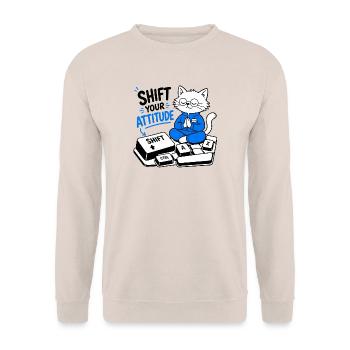 Verändere deine Einstellung – Zen-Geek-Chat auf der Tastatur - Unisex Pullover - Sand - Vorne - Alina (178cm) & Michal (187cm)
