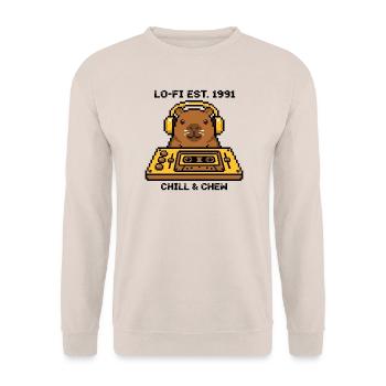 Capybara DJ Kassette Lo-Fi Retro Pixel Art 90s  - Unisex Pullover - Sand - Vorne - Alina (178cm) & Michal (187cm)