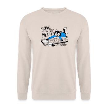 STRG + Z MEIN LEBEN – Geek-Katze und Humor - Unisex Pullover - Sand - Vorne - Alina (178cm) & Michal (187cm)