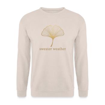 Ginkgo Gold Marmor – Edles Herbstblatt Geschenk - Unisex Pullover - Sand - Vorne - Alina (178cm) & Michal (187cm)