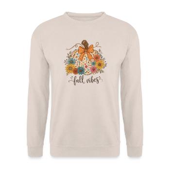 Herbststimmung Fall Vibes Boho Kürbis Mit Blumen - Unisex Pullover - Sand - Vorne - Alina (178cm) & Michal (187cm)