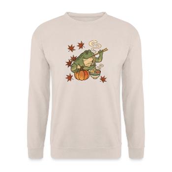 Herbstfrosch mit Ramen und Kürbis - Unisex Pullover - Sand - Vorne - Alina (178cm) & Michal (187cm)