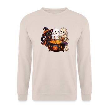 Fröhliche Halloween Runde - Spaß am Hexenkessel - Unisex Pullover - Sand - Vorne - Alina (178cm) & Michal (187cm)