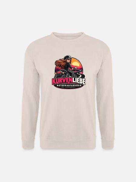 Kurvenliebe Motorradfahrerin Sunset - Unisex Pullover - Sand