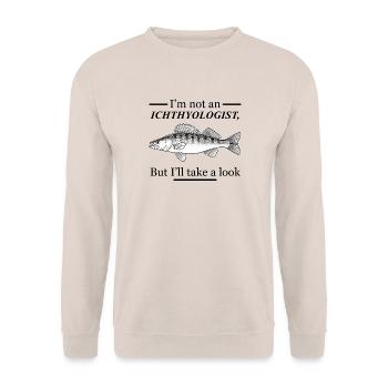 Ichtyologe und Fisch - Unisex Pullover - Sand - Vorne - Alina (178cm) & Michal (187cm)