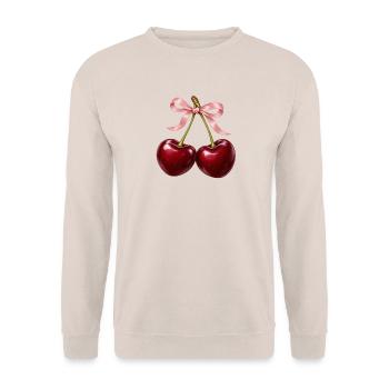 Burgunderrote Kirschen mit zartrosa Schleife - Unisex Pullover - Sand - Vorne - Alina (178cm) & Michal (187cm)