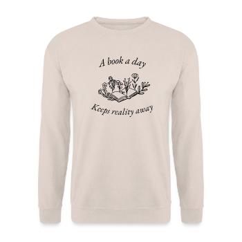 Ein Buch am Tag hält die Realität fern - Unisex Pullover - Sand - Vorne - Alina (178cm) & Michal (187cm)
