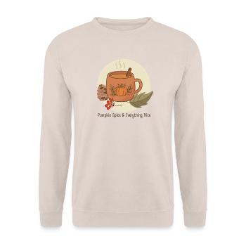 Pumpkin Spice & Alles Schöne – Gemütliche Herbsttasse - Unisex Pullover - Sand - Vorne - Alina (178cm) & Michal (187cm)