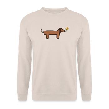 Dackel mit einer Blume – ein süßer Hund - Unisex Pullover - Sand - Vorne - Alina (178cm) & Michal (187cm)