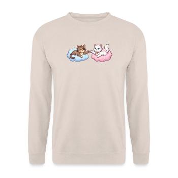 Katzen auf Wolken – Cute Illustration - Unisex Pullover - Sand - Vorne - Alina (178cm) & Michal (187cm)