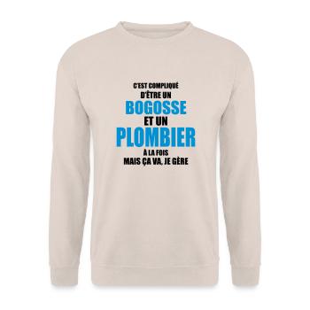 c'est compliqué d'être un bogosse et un plombier - Sweat-shirt Unisexe - sable - Devant - Alina (178cm) & Michal (187cm)