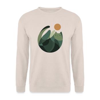 Spielende Katze im grünen Naturstil - Unisex Pullover - Sand - Vorne - Alina (178cm) & Michal (187cm)