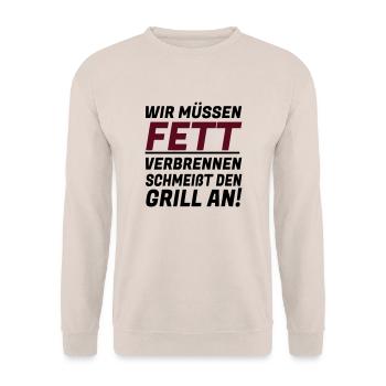 WIR MÜSSEN FETT VERBRENNEN - Unisex Pullover - Sand - Vorne - Alina (178cm) & Michal (187cm)