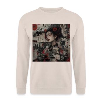 Japanische Kunst Collage Street Art Motiv - Unisex Pullover - Sand - Vorne - Alina (178cm) & Michal (187cm)