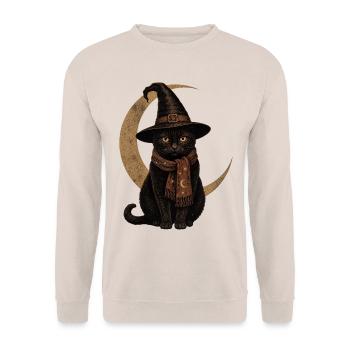 Black Cat Witch Hat Vintage Halloween shirt - Unisex Sweatshirt - sand - Front - Alina (178cm) & Michal (187cm)