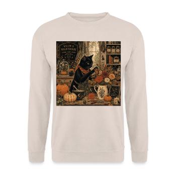Black Cat Floral Shop T-Shirt Vintage Goth - Unisex Sweatshirt - sand - Front - Alina (178cm) & Michal (187cm)