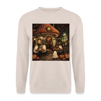 Mushroom House Café Retro Mural Ghosts Autumn Decoration - Unisex Sweatshirt - sand - Front - Alina (178cm) & Michal (187cm)