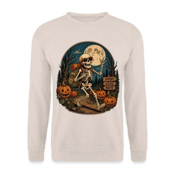 Vintage Halloween Kürbis Skelett Retro Outdoor Fan - Unisex Pullover - Sand - Vorne - Alina (178cm) & Michal (187cm)