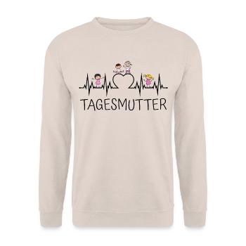 Childminder heartbeat with heart and children - Unisex Sweatshirt - sand - Front - Alina (178cm) & Michal (187cm)