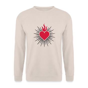 Heiliges Herz - Ursymbol der Liebe - Herzchakra - Unisex Pullover - Sand - Vorne - Alina (178cm) & Michal (187cm)
